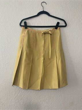 ECI Light Yellow A-Line Skirt with Pink Trim and Tie